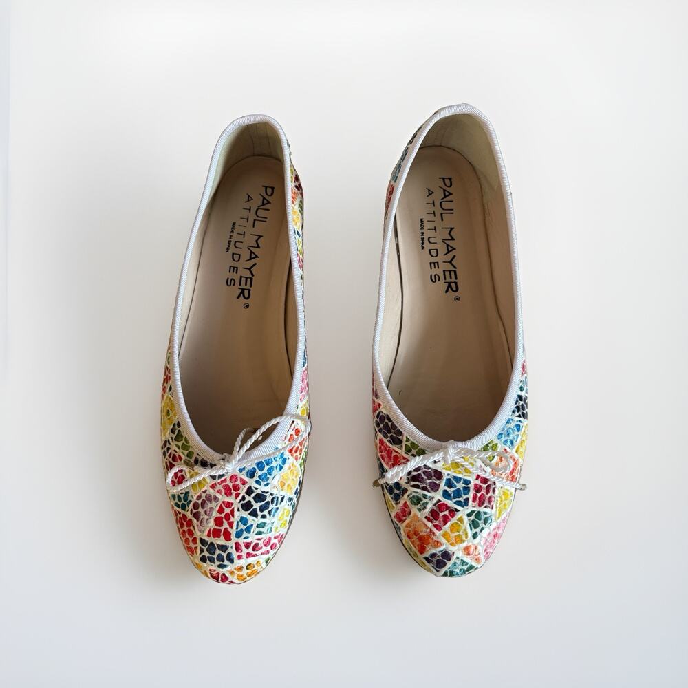 Paul Mayer Attitudes Mosaic Leather Ballet Flat Shoe— 8.5B Colorful Artsy Spain